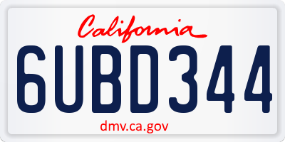CA license plate 6UBD344