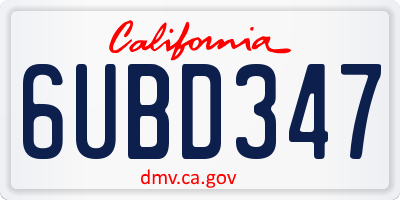 CA license plate 6UBD347