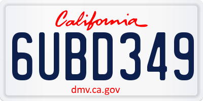 CA license plate 6UBD349