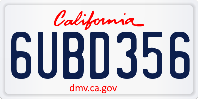 CA license plate 6UBD356