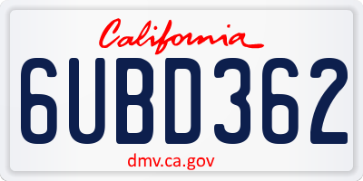 CA license plate 6UBD362