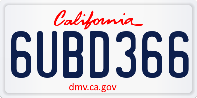 CA license plate 6UBD366