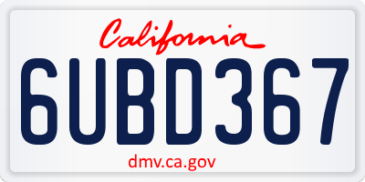 CA license plate 6UBD367