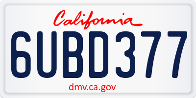 CA license plate 6UBD377