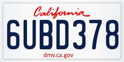 CA license plate 6UBD378