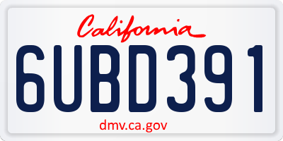 CA license plate 6UBD391