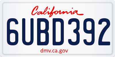 CA license plate 6UBD392