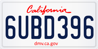 CA license plate 6UBD396
