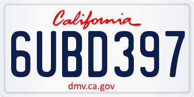 CA license plate 6UBD397