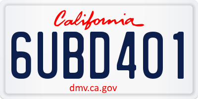 CA license plate 6UBD401
