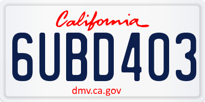 CA license plate 6UBD403