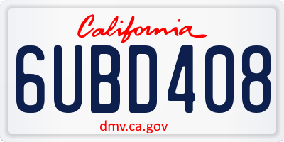CA license plate 6UBD408