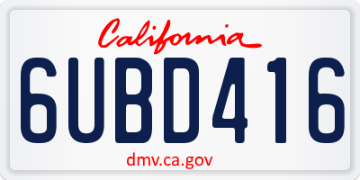 CA license plate 6UBD416