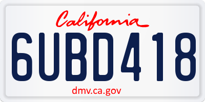 CA license plate 6UBD418