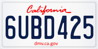 CA license plate 6UBD425