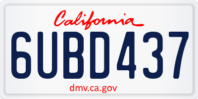 CA license plate 6UBD437