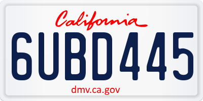 CA license plate 6UBD445