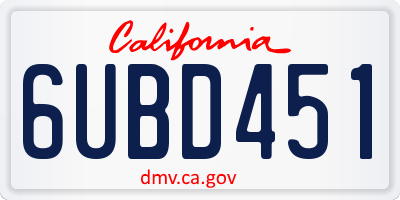 CA license plate 6UBD451