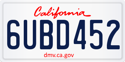 CA license plate 6UBD452
