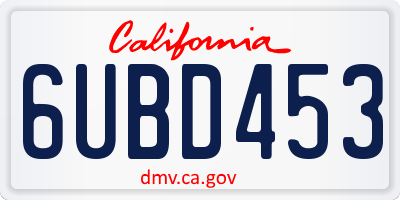 CA license plate 6UBD453