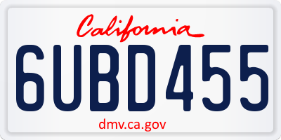 CA license plate 6UBD455