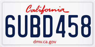 CA license plate 6UBD458