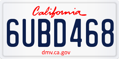 CA license plate 6UBD468