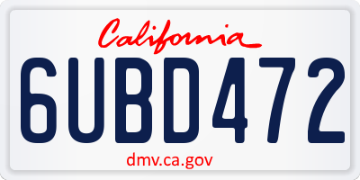 CA license plate 6UBD472
