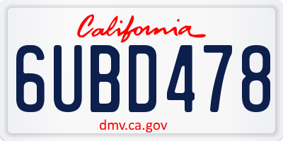 CA license plate 6UBD478