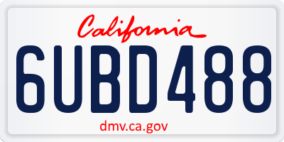CA license plate 6UBD488