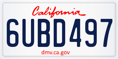 CA license plate 6UBD497