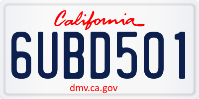 CA license plate 6UBD501