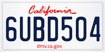 CA license plate 6UBD504