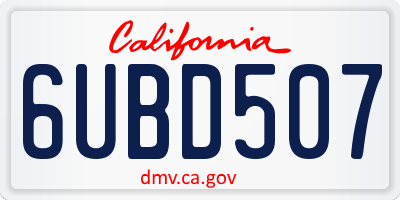 CA license plate 6UBD507