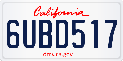 CA license plate 6UBD517