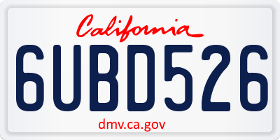 CA license plate 6UBD526