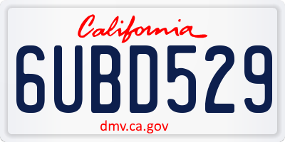 CA license plate 6UBD529