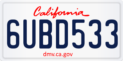 CA license plate 6UBD533
