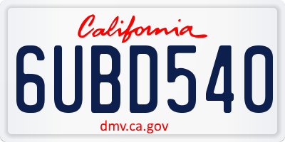 CA license plate 6UBD540