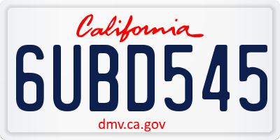 CA license plate 6UBD545