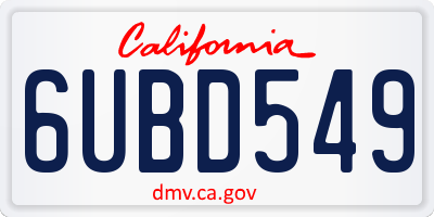 CA license plate 6UBD549