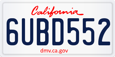 CA license plate 6UBD552