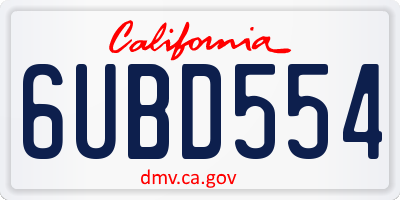 CA license plate 6UBD554