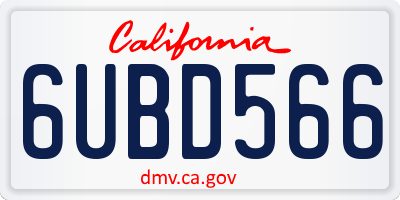 CA license plate 6UBD566