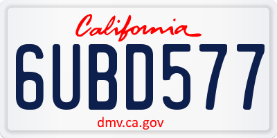 CA license plate 6UBD577