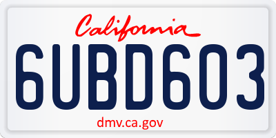 CA license plate 6UBD603