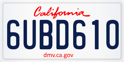 CA license plate 6UBD610