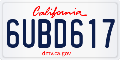 CA license plate 6UBD617