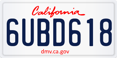 CA license plate 6UBD618