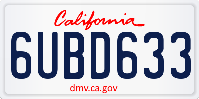 CA license plate 6UBD633